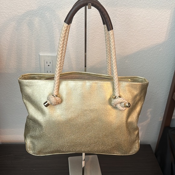 Kate Spade Boat Tie Gold Metallic Tote - Picture 2 of 6